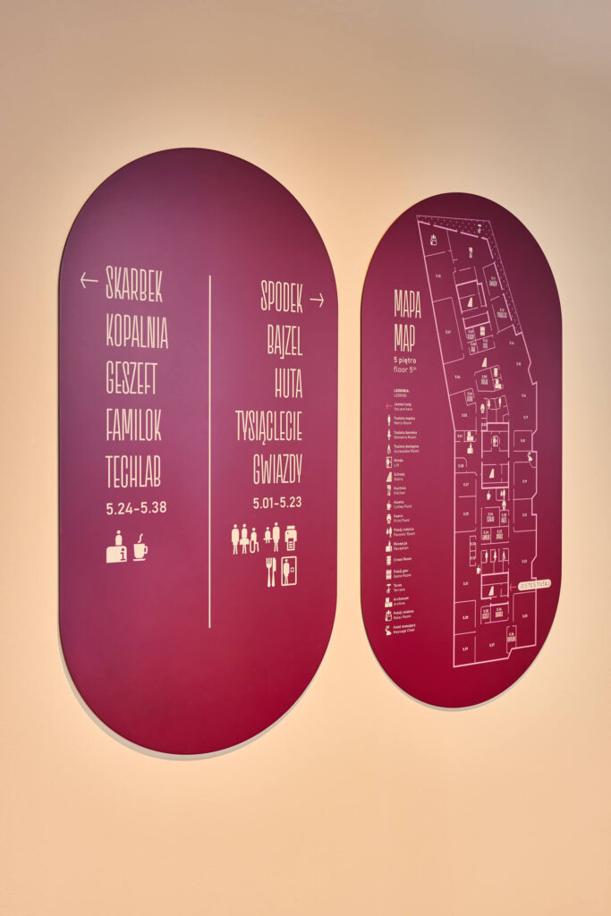 Wnętrze biura Sopra Steria w Katowicach - space branding i wayfinding zaprojektowany przez Space Wizard, inspirowany śląskim modernizmem